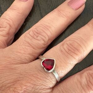 Sterling Silver Ring with Red Heart Gemstone